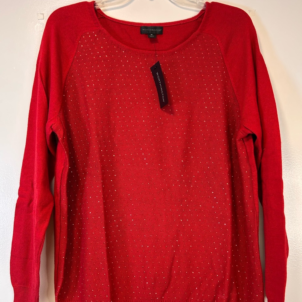 Worthington Vibrant Red Knit Top with Embellishments‎ Long Sleeve Women’s XL